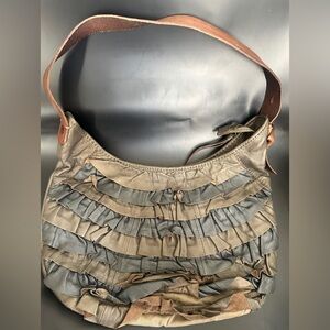 Lucky Brand Leather Hobo Ruffled Neutral Fall Shoulder Bag